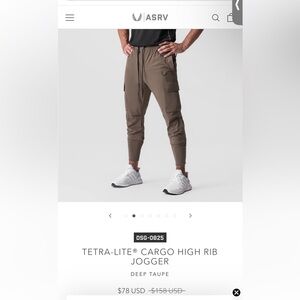 ASRV Men's Tetra-Lite Cargo High Rib Jogger Sweats XS deep taupe NWT